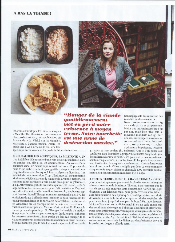 Article de Danièle Gerkens, ELLE semaine du 12 avril 2013